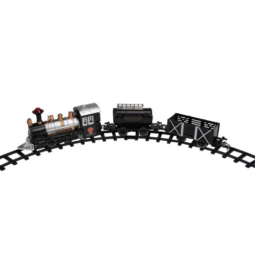 9-Piece Battery Operated Black and Silver Lighted & Animated Classic Train Set with Sound