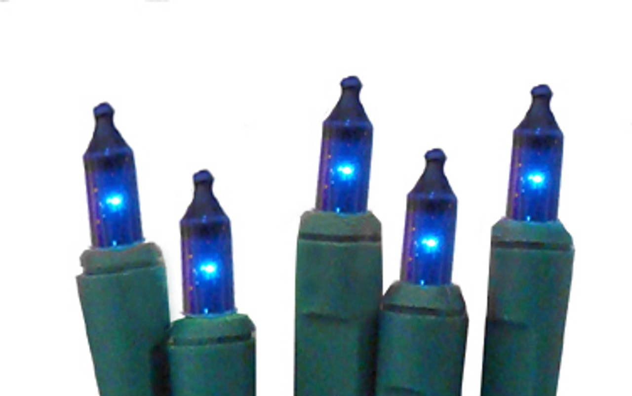 20 Battery Operated Blue LED Mini Christmas Lights - 9.8 ft Green Wire