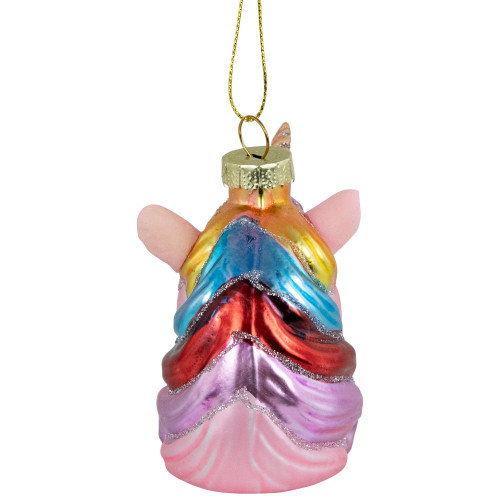 3.5" Pink Unicorn Head with Rainbow Mane Glass Christmas Ornament