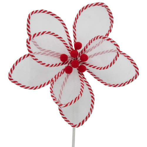 22" Candy Cane Poinsettia Christmas Stem Spray