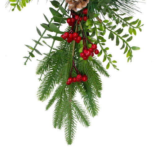 Berry Pine and Eucalyptus Artificial Teardrop Christmas Swag - 28" - Unlit