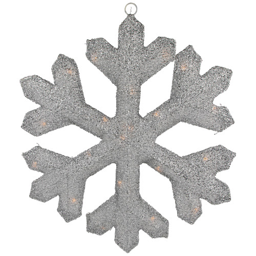 Lighted Tinsel Snowflake Christmas Window Decoration - 20" - Silver - Clear Lights