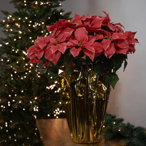 Artificial Christmas Poinsettia with Wrapped Base - 28" - Pink