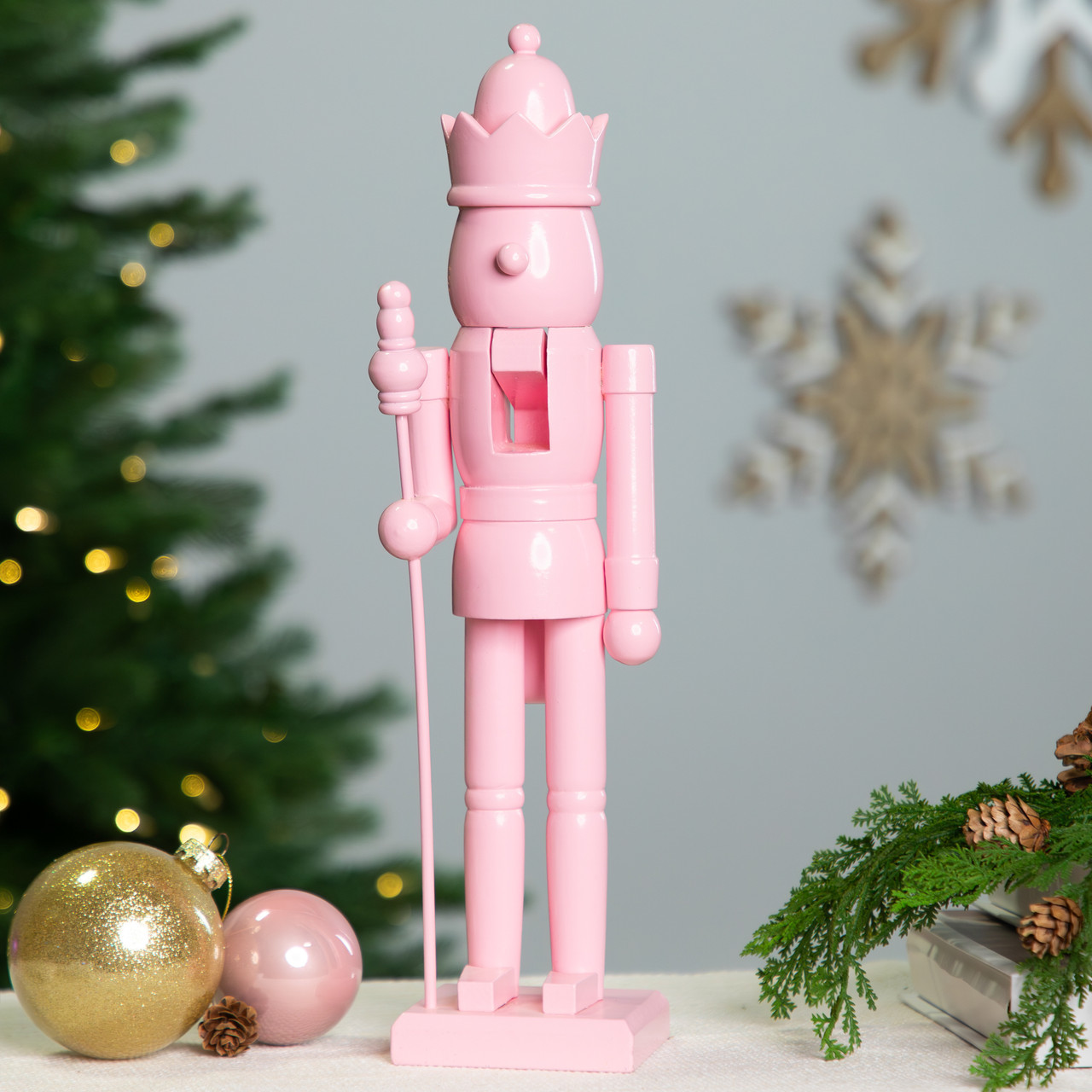 Nutcracker King with Scepter and Crown Standing Christmas Figure - 15" - Pink
