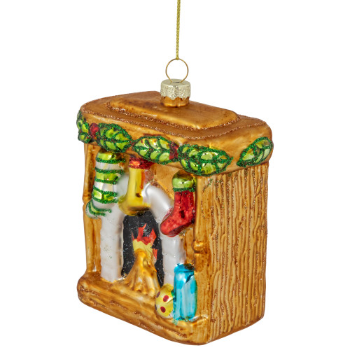 4" Bronze Glittered Fireplace Glass Christmas Hanging Ornament