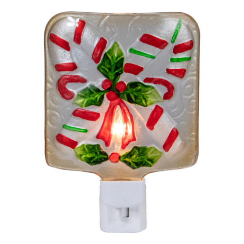 6" White and Red Candy Canes Glass Christmas Night Light