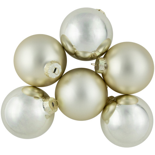 6ct Gold 2-Finish Glass Ball Christmas Ornaments 3.25" (80mm)