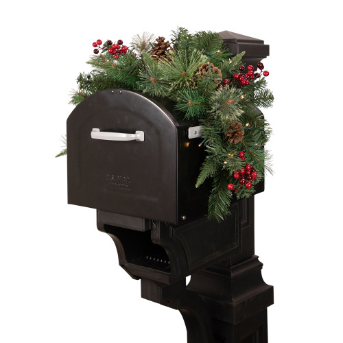 36" Pre-lit Decorated Pine Cone and Berries Artificial Christmas Mailbox Swag