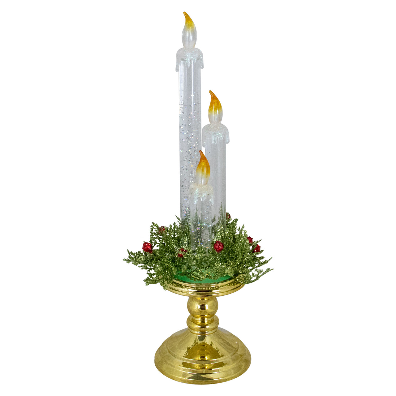 Lighted Water Candle with Foliage and Berries - 14.5"