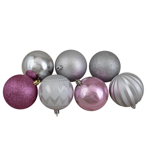 75ct Pink and Silver Shatterproof 3-Finish Christmas Ball Ornaments