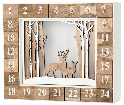 BRUBAKER Reusable Wooden Advent Calendar to Fill - White Winter Landscape with LED Lighting - DIY Christmas Calendar 13.98 x 2.36 x 10.63 inches
