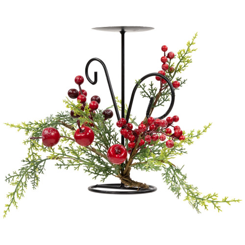 Apples and Berries Christmas Pillar Candle Holder - 10" - Green and Red
