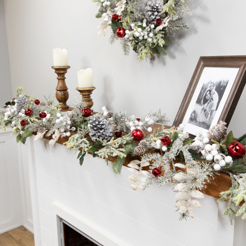 Frosted Pinecones and Berries Artificial Christmas Garland - 6' x 8" - Unlit