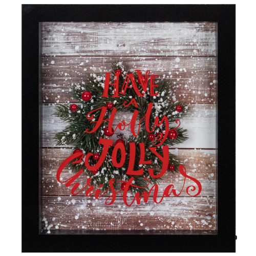 LED Lighted Framed "Have A Holly Jolly Christmas" Wreath Wall Art - 14" - Black