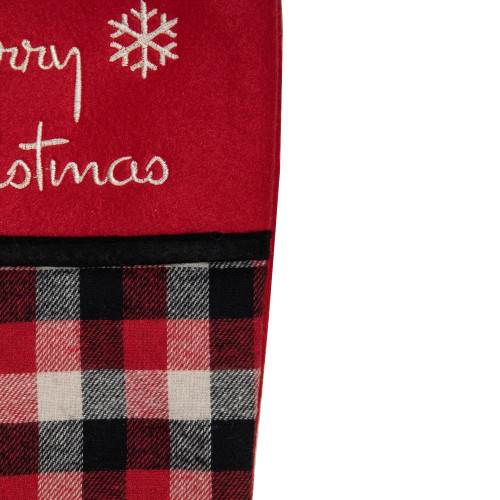 20.5-Inch Red, Black, and White Plaid Christmas Stocking with Fleece Cuff
