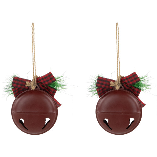 Snowflake "Merry Christmas" Jingle Bell Disc Ornaments - 5" - Set of 2