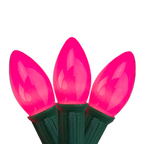 25-Count Opaque Pink C9 Mini Christmas Light Set, 24ft Green Wire