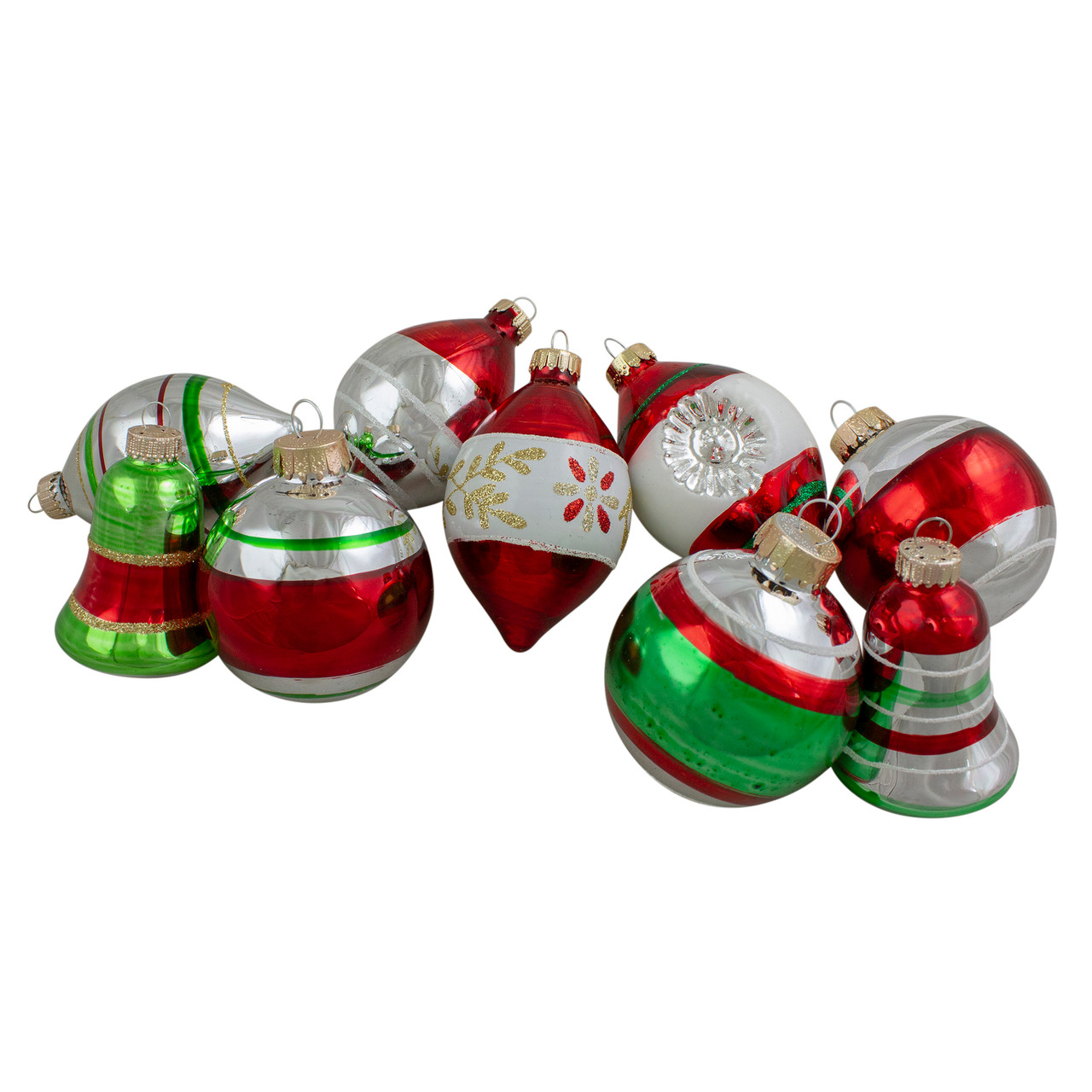 9ct Silver and Red Striped 2-Finish Glass Christmas Ornaments 3.25"