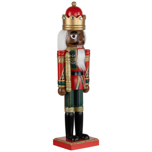 African American Nutcracker King Christmas Figure - 14.25" - Red and Green