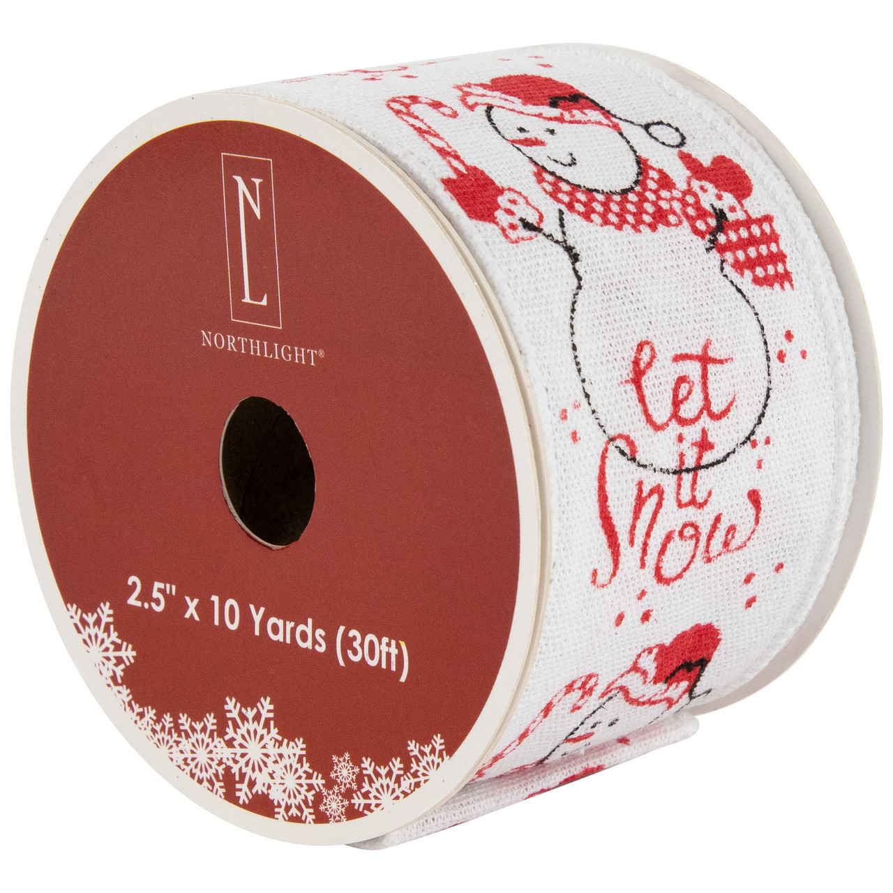 Snowman "Let It Snow" Wired Craft Christmas Ribbon 2.5" x 10 Yards
