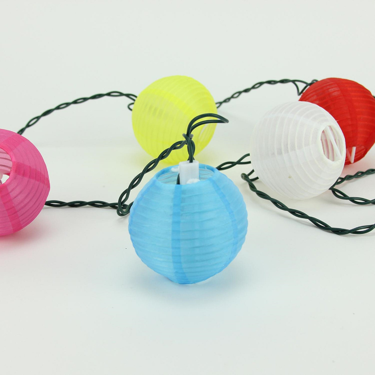 10-Count Multi-Color Round Chinese Lantern Christmas Light Set, 9ft Green Wire