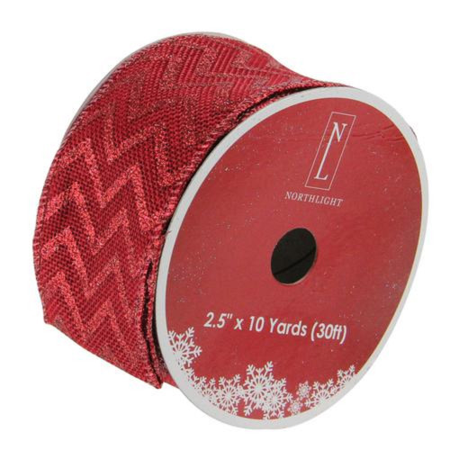 Wine Red Glitter Chevron Wired Christmas Craft Ribbon 2.5" x 10 Yards