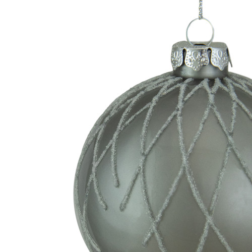 4" Gray Diamond Pattern Christmas Ball Glass Ornament