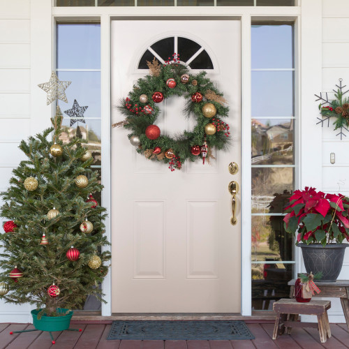 Green Mixed Foliage and Ornaments Artificial Christmas Wreath - 30" - Unlit