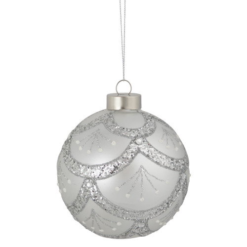 4" Glittered Cosmoid Silver Glass Christmas Ball Ornament