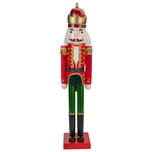 35.5" Red and Green Velvet Wooden Christmas Nutcracker King