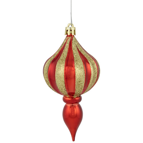 8ct Red and Gold Shatterproof Finial Christmas Ornaments, 4.75"