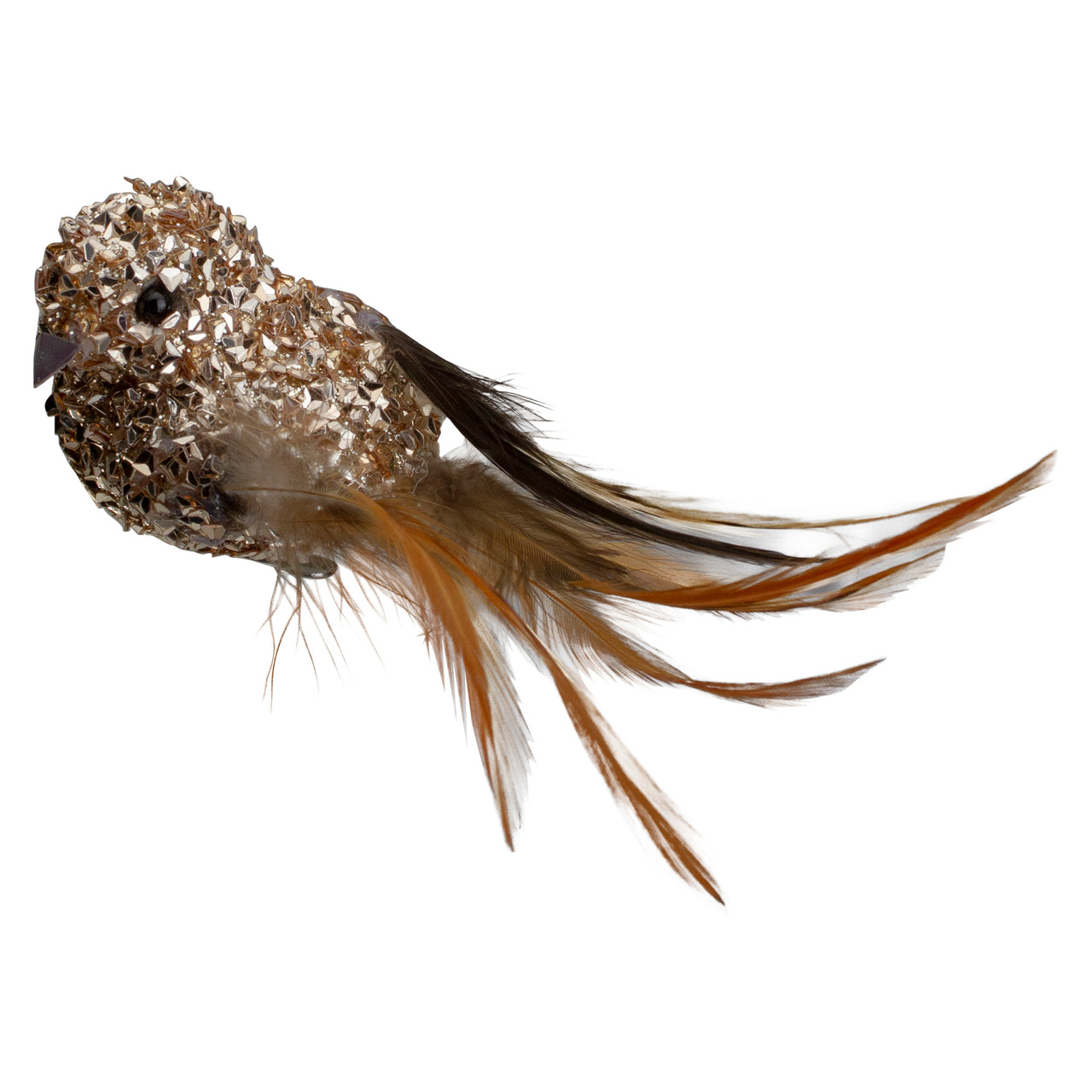 Left-Facing Sequin Bird Clip-on Christmas Ornament - 5.5" - Champagne Gold