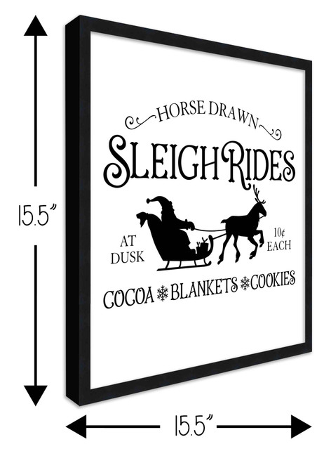 Horse Drawn Sleigh Rides 15.5" x 15.5" Framed Christmas Wall Decor Art Print Sign Poster in a Black Wooden Frame with UV Acrylic and Hangers