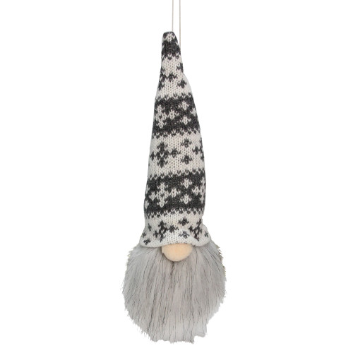 6.25-Inch Gray and White Gnome Head with Hat Hanging Christmas Ornament