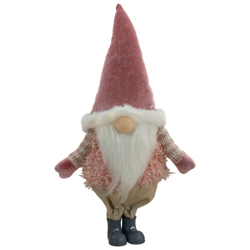LED Lighted Boy Gnome in Khaki Pants Christmas Figure - 16" - Mauve