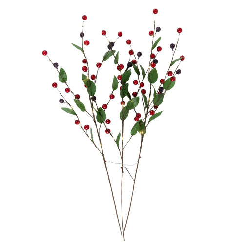 Lighted Mixed Berry Pinecone Christmas Spray - 24" - Warm White - Set of 3