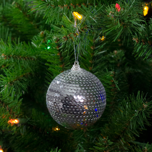 3" Silver Sequin Shatterproof Ball Christmas Ornament