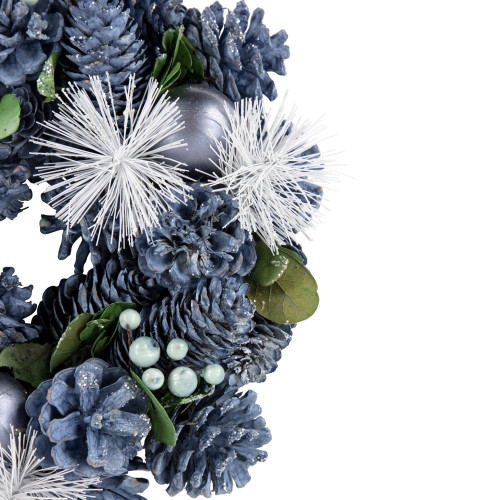 Pinecones, Ornaments and Pine Needles Christmas Wreath - 10" - Unlit - Blue