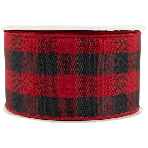 Black and Red Check Plaid Wired Craft Christmas Ribbon 2.5" x 10 Yards