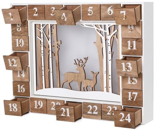 BRUBAKER Reusable Wooden Advent Calendar to Fill - White Winter Landscape with LED Lighting - DIY Christmas Calendar 13.98 x 2.36 x 10.63 inches