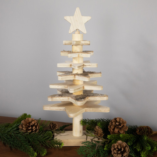Star Cut-Outs Wooden Tree Christmas Decoration - 16"