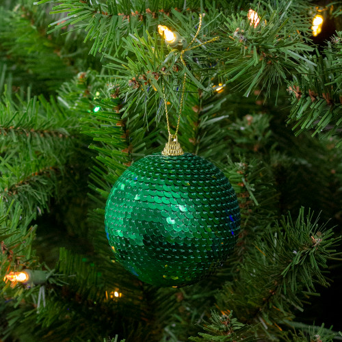 3" Green Sequin Shatterproof Ball Christmas Ornament