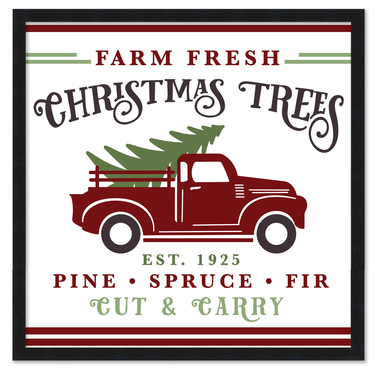 Farm Fresh Christmas Trees 15.5" x 15.5" Framed Christmas Wall Decor Art Print Sign Poster in a Black Wooden Frame with UV Acrylic and Hangers