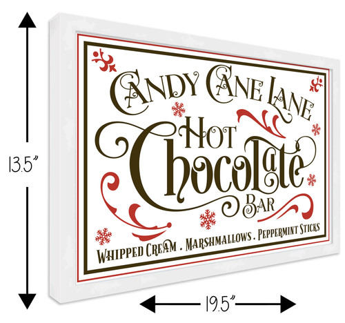 Candy Cane Lane Hot Chocolate Bar 13.5" x 19.5" Framed Christmas Wall Decor  Sign Poster in a Natural Wooden Frame with UV Acrylic and Hangers
