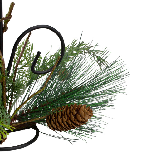 10" Green Artificial Sprigs and Pine Cone Christmas Candle Holder