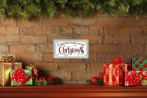 It's beginning to look A Lot Like Christmas 7.5" x 13.5" Framed Christmas Wall Decor  Sign Poster in a White Wooden Frame with UV Acrylic and Hangers