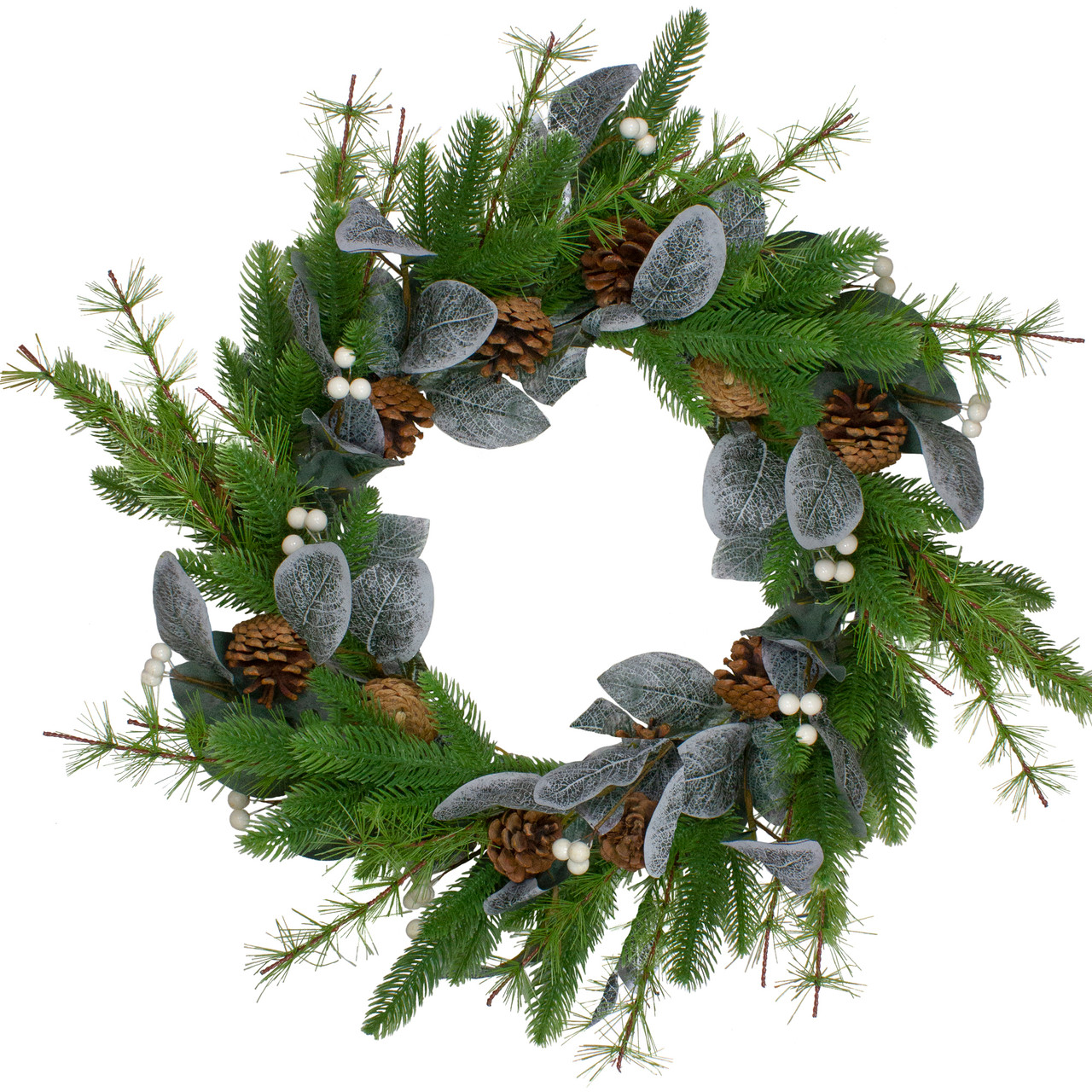 Real Touch?? Mixed Pine White Berries and Pinecones Artificial Christmas Wreath - 24" - Unlit
