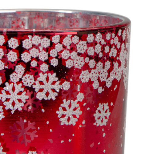 5" Red and Shiny Silver Deer in Winter Woods Flameless Candle Holder