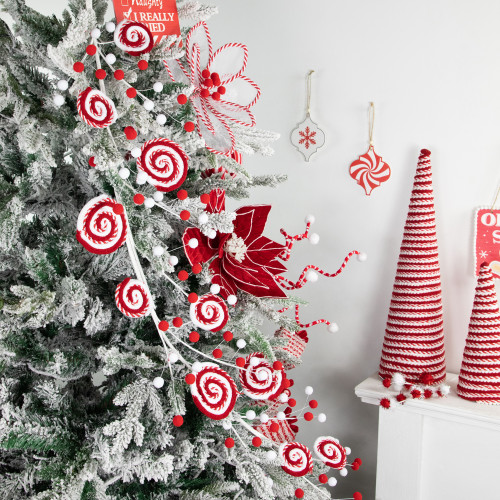 30" Candy Cane Swirls and Pom Poms Christmas Garland