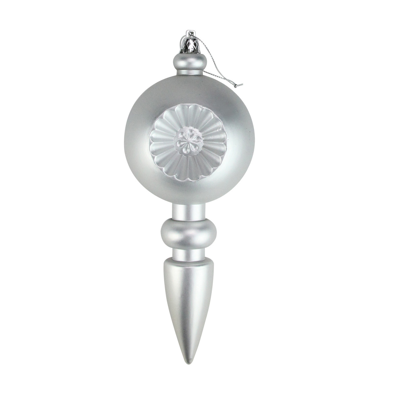 4ct Matte Silver Retro Reflector Shatterproof Christmas Finial Ornaments 7.5"